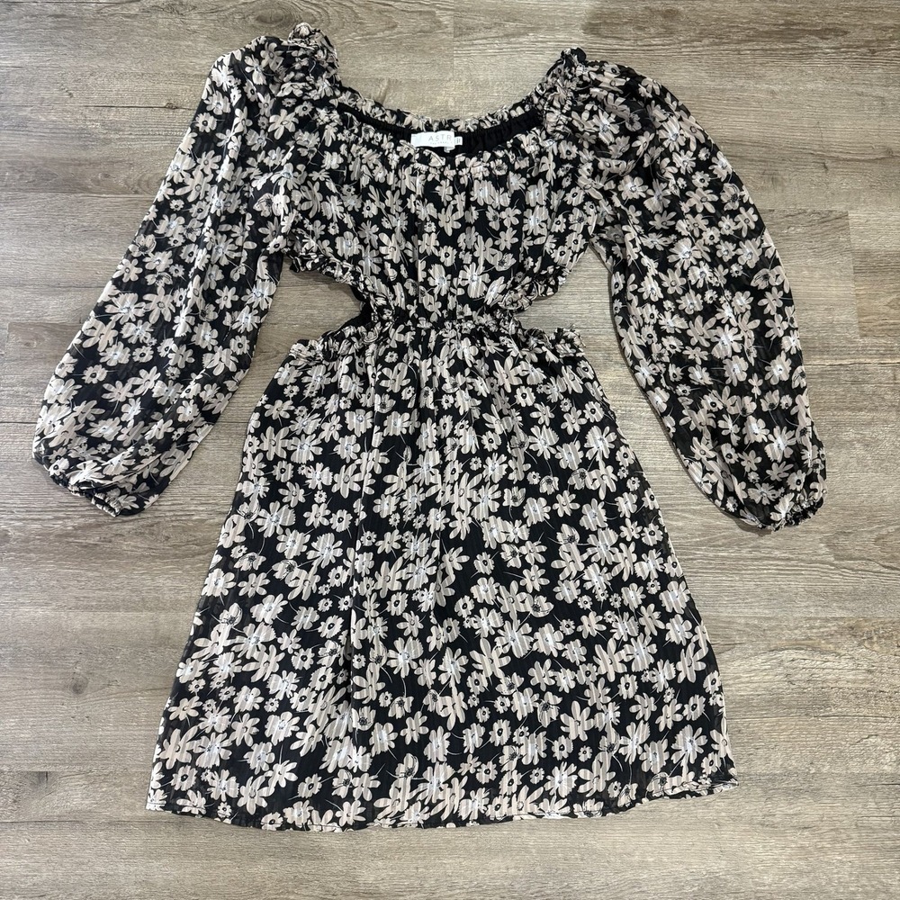 ASTR the Label Black Floral Long Sleeve Cutout Mini Dress Size M